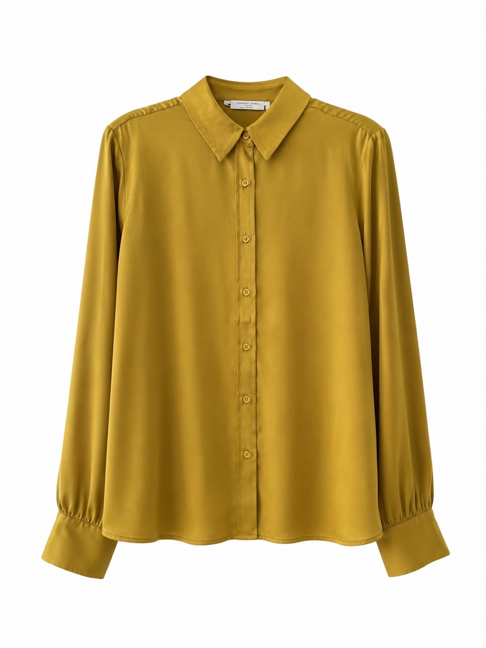 Contemporaine by Simons Chartreuse Satin-Like Button Down Blouse Size L NWOT